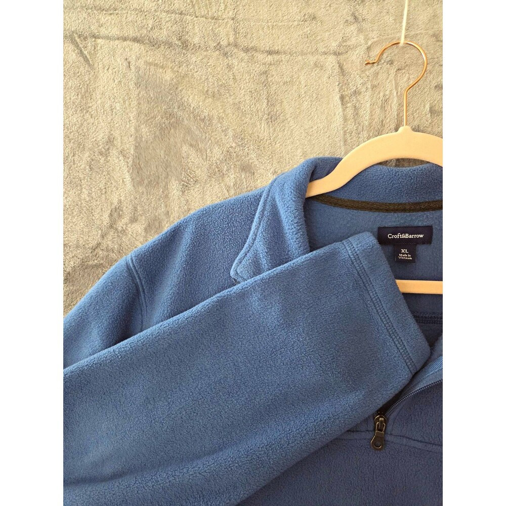 Croft & Barrow Men's XL Blue Fleece 1/4 Zip Mock Neck Pullover Pockets Classic